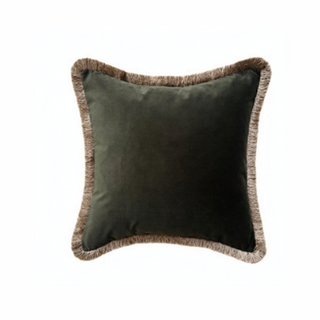 Juniper Green Cushion with Gold Fringe