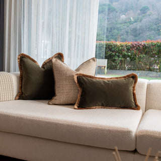 Juniper Green Cushion with Gold Fringe