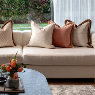 Champagne cushion with Brown fringe