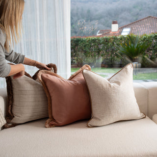 Bracken Cushion with Oyster fringe