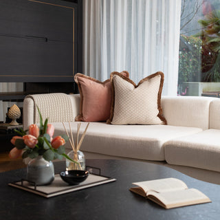Bracken Cushion with Oyster fringe