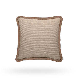 Beige pillow with brown border on a white background